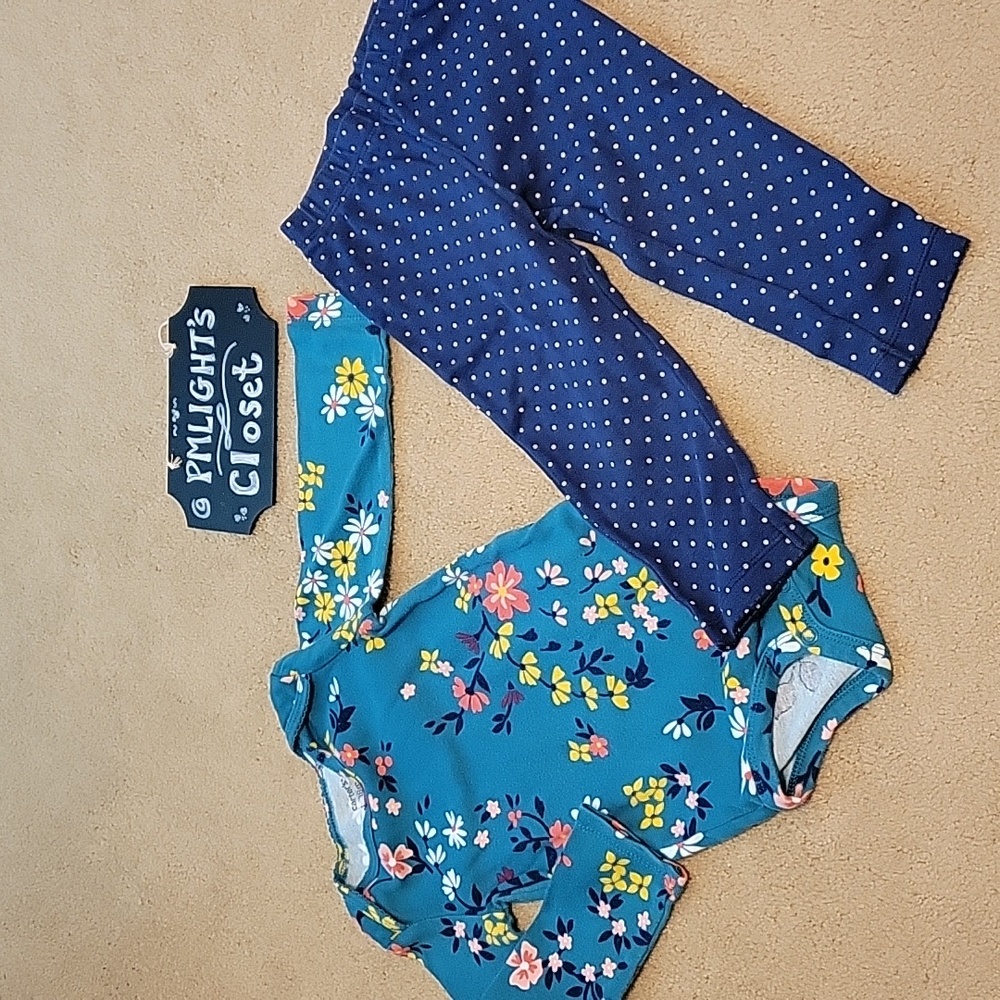 Carter's Onesie and Pants 2 Piece Outfit 18 Months Floral Polka Dot